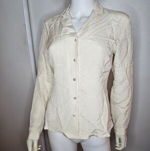 VTG Ann Taylor Cream Button-Down Shirt 100% Silk Size 6